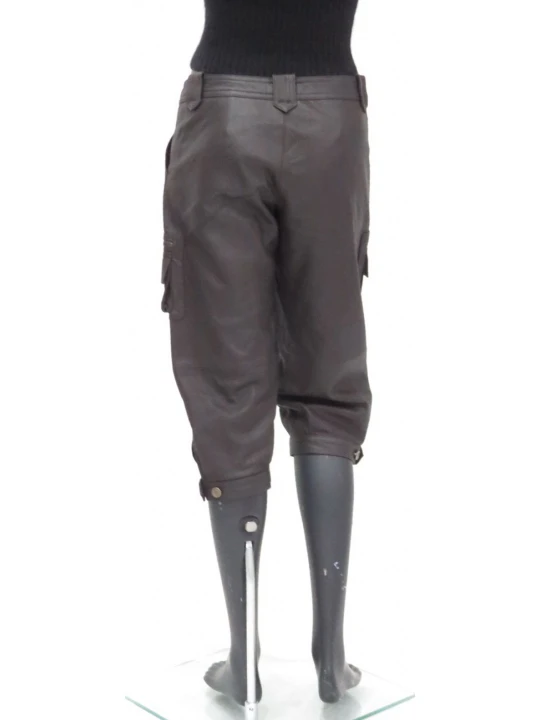 Stylish Lightweight Brown Leather Soft Cropped Capri Pant