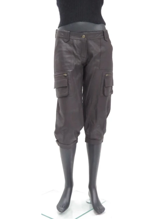 Stylish Lightweight Brown Leather Soft Cropped Capri Pant