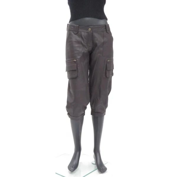 Stylish Lightweight Brown Leather Soft Cropped Capri Pant