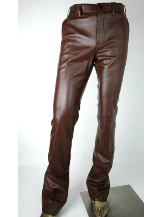 Stylish Fashion Mens Pure Brown Leather Pants Trouser