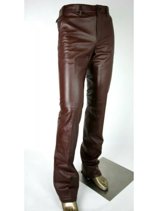Stylish Fashion Mens Pure Brown Leather Pants Trouser