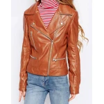 Stylish Womens Genuine Lambskin Brown Leather Motorcycle Jacket
