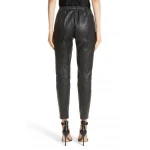 Trendy Elastic Tracking Black Leather Capri Pant For Women