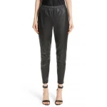 Trendy Elastic Tracking Black Leather Capri Pant For Women