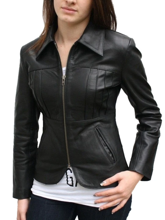 Unique Custom Made Real Lambskin Black Leather Jacket for Women