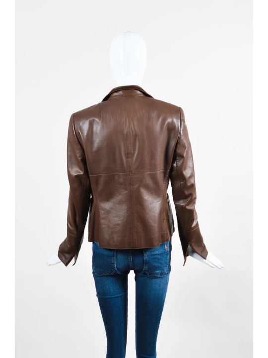 Vintage Brown Leather Blazer Outfit for Women