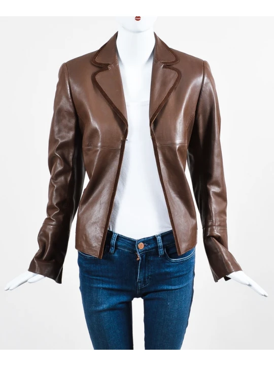 Vintage Brown Leather Blazer Outfit for Women