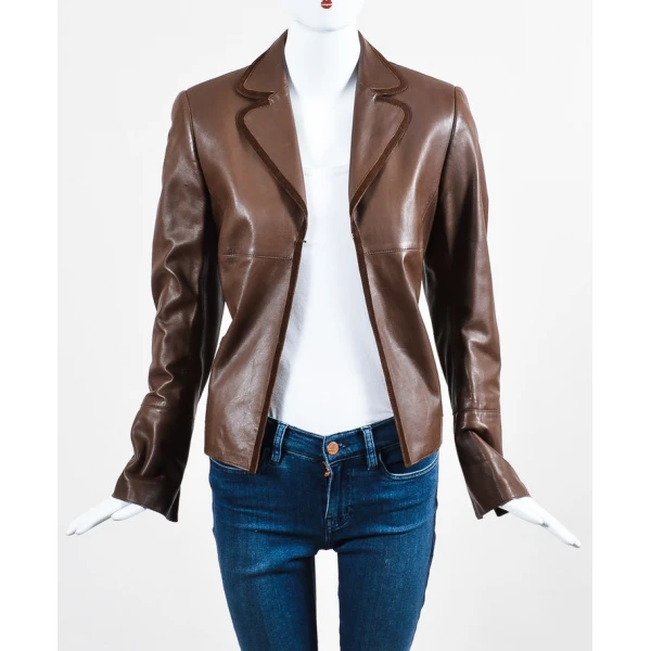 Vintage Brown Leather Blazer Outfit for Women