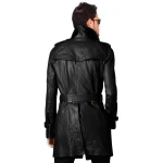 Vintage Style Long Black Leather Coat Mens