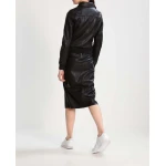 Women Slim Fit Stand Collar Black Leather Flight Bomber Jacket