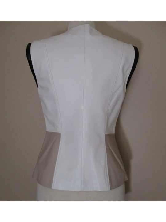 Women White Taupe Soft Black Leather Vest