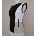 Women White Taupe Soft Black Leather Vest
