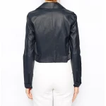 Womens Biker Style Genuine Sheepskin Leather Navy Blue Motorcycle Jacket