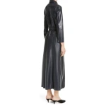 Womens Belted Real Sheepskin Black Leather Maxi Dress