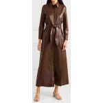 Womens Belted Real Sheepskin Brown Leather Maxi Dress