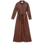 Womens Belted Real Sheepskin Brown Leather Maxi Dress