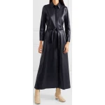 Womens Belted Real Sheepskin Navy Blue Leather Maxi Dress