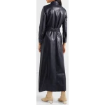 Womens Belted Real Sheepskin Navy Blue Leather Maxi Dress