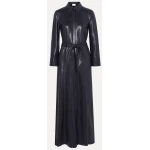 Womens Belted Real Sheepskin Navy Blue Leather Maxi Dress