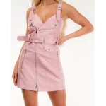 Womens Biker Style Real Sheepskin Pink Leather Dress