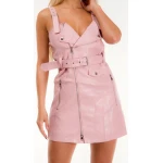 Womens Biker Style Real Sheepskin Pink Leather Dress