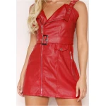 Womens Biker Style Real Sheepskin Red Leather Dress