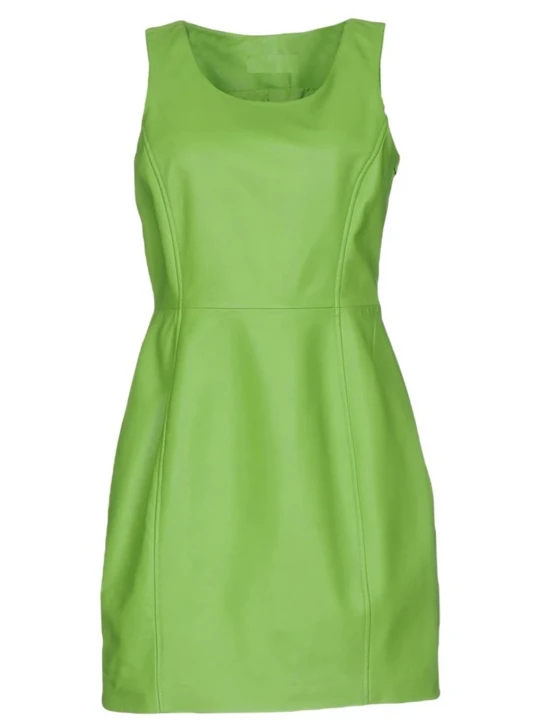 Womens Classic Real Sheepskin Green Leather Dress