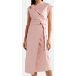 Womens Draped Style Real Sheepskin Pink Leather Dress