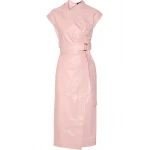 Womens Draped Style Real Sheepskin Pink Leather Dress