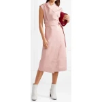 Womens Draped Style Real Sheepskin Pink Leather Dress