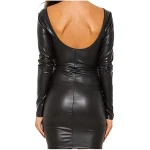 Womens Front Lace-up Real Sheepskin Black Leather Dress