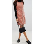 Womens Full Zipper Front Real Sheepskin Peach Leather Dress
