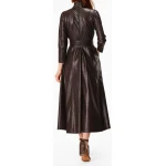 Womens Obi Belt Style Real Sheepskin Brown Leather Dress