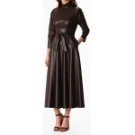 Womens Obi Belt Style Real Sheepskin Brown Leather Dress