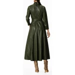 Womens Obi Belt Style Real Sheepskin Olive Green Leather Dress