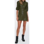 Womens Shirt Style Real Sheepskin Olive Green Leather Dress