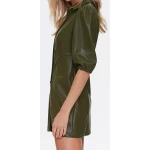 Womens Shirt Style Real Sheepskin Olive Green Leather Dress