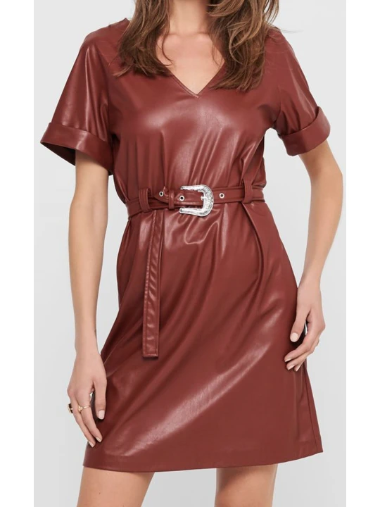 Womens Stylish Belted Real Sheepskin brown Leather Dress