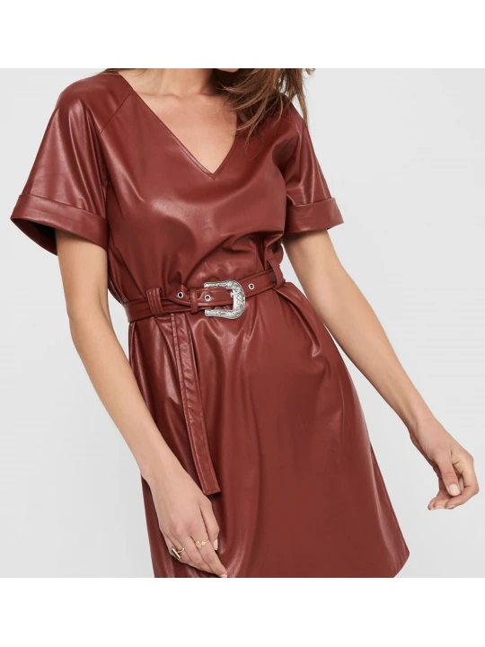 Womens Stylish Belted Real Sheepskin brown Leather Dress