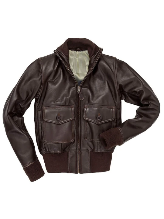 Womens Classic Brown Leather Bomber Jacket
