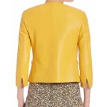 Awesome Collarless Original Sheepskin Womens Yellow Leather Jacket