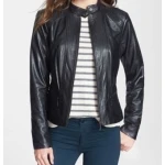 Girls Cool Style Genuine Lambskin Navy Blue Leather Jacket