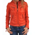 Girls Fresh Look Genuine Lambskin Orange Leather Jacket