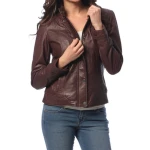 Girls Great Style Genuine Lambskin Brown Leather Jacket
