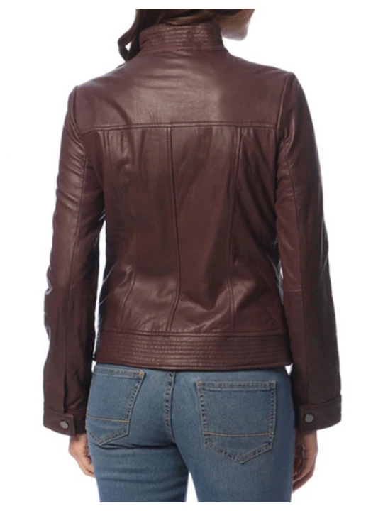 Girls Great Style Genuine Lambskin Brown Leather Jacket