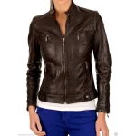 Girls Smart Look Real Lambskin Dark Brown Leather Jacket