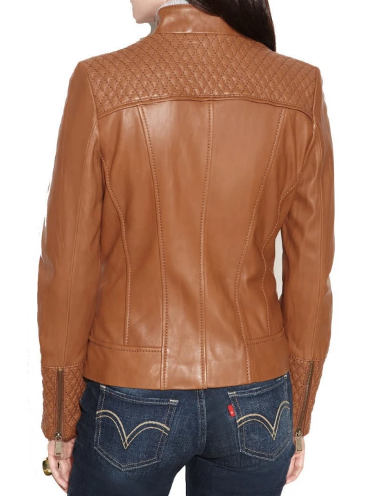 Girls Trendsetter Authentic Lambskin Brown Leather Jacket