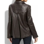 Ladies elegant classic style authentic lambskin dark brown leather jacket