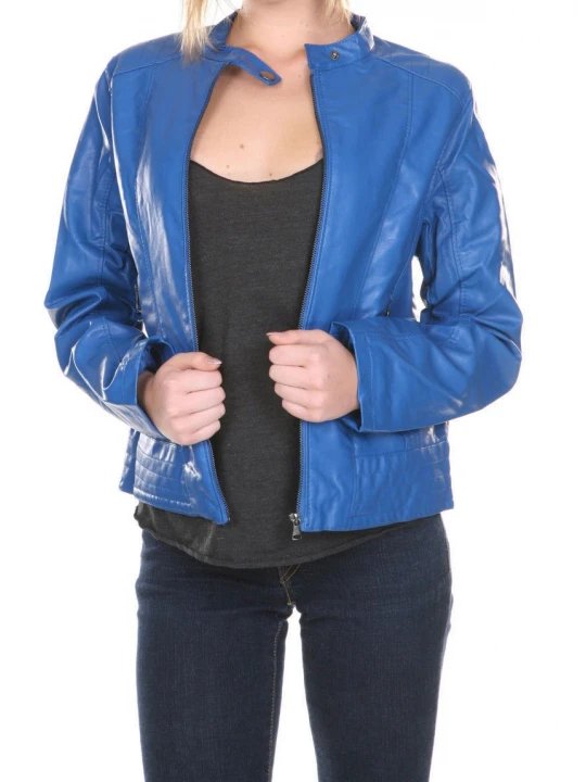 Ladies Fabulous Real Lambskin Blue Leather Jacket