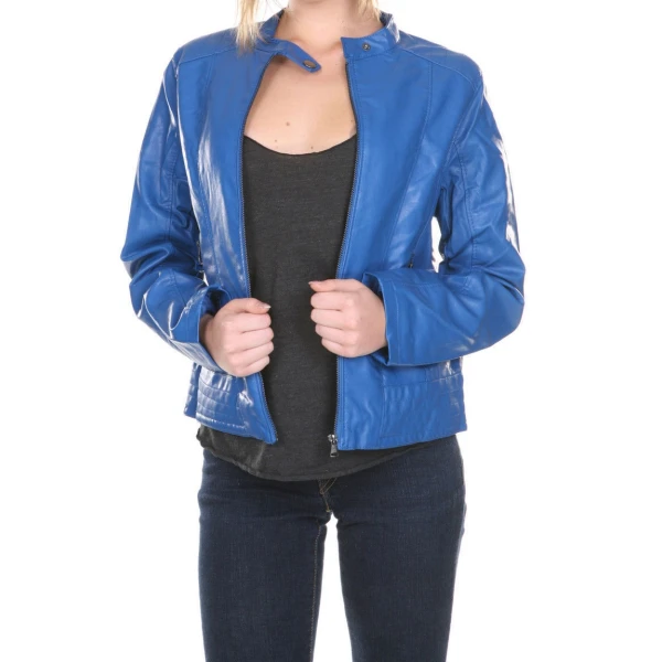 Ladies Fabulous Real Lambskin Blue Leather Jacket
